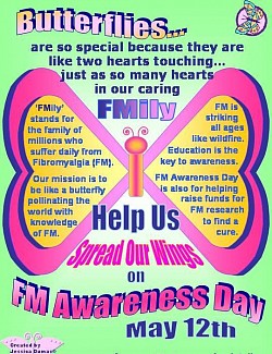 Fibromyalgia Awareness Day flyer by Jessica Dumas that rec'd recognition